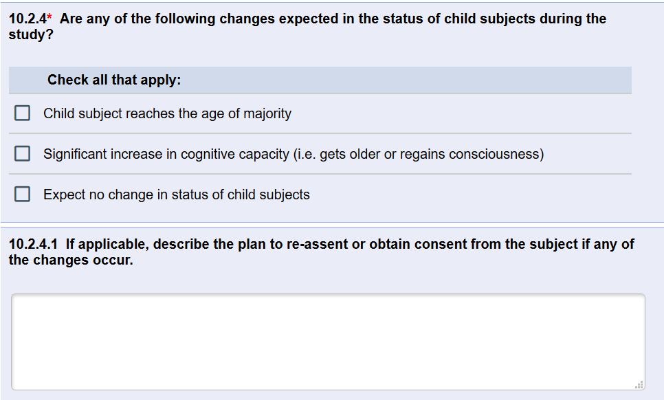 Question 10.2.4 in the Assent section of the eResearch HUM